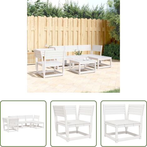 vidaXL Divano da esterno -  Set Salotto da Giardino 5 pz Bianco in Legno Massello di Pino