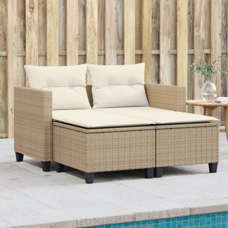 vidaXL Divano da Giardino 2 Posti con Sgabelli Beige in Polyrattan