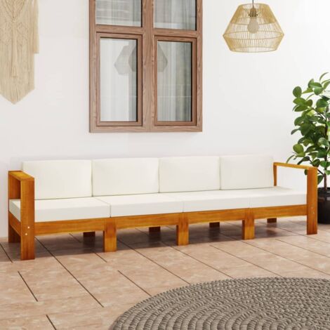 vidaXL Divano da Giardino 4 Posti Cuscini Bianco Crema Massello Acacia