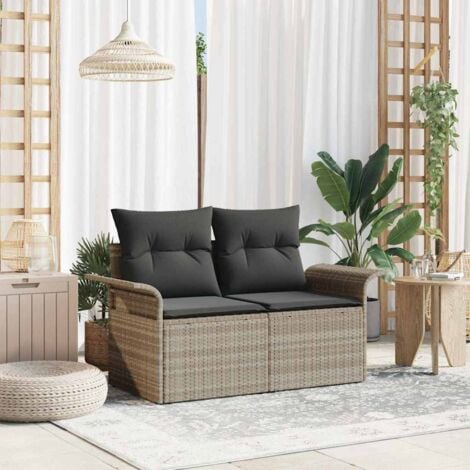 vidaXL Divano da Giardino a 2 Posti con Cuscini Grigio Chiaro in Polyrattan