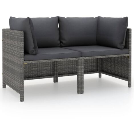 vidaXL Divano da Giardino a 2 Posti con Cuscini in Polyrattan Grigio