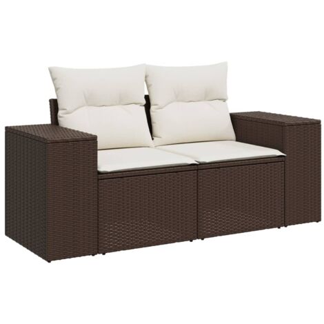 vidaXL Divano da Giardino a 2 Posti con Cuscini in Polyrattan Marrone
