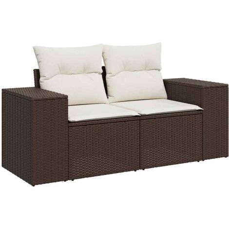 vidaXL Divano da Giardino a 2 Posti con Cuscini in Polyrattan Marrone