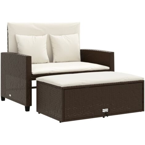 vidaXL Divano da Giardino a 2 Posti con Cuscini in Polyrattan Marrone