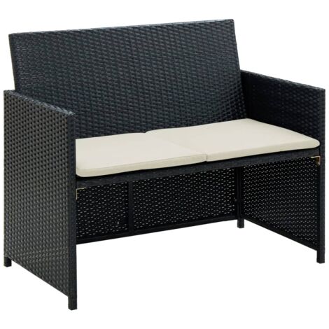 vidaXL Divano da Giardino a 2 Posti con Cuscini in Polyrattan Nero