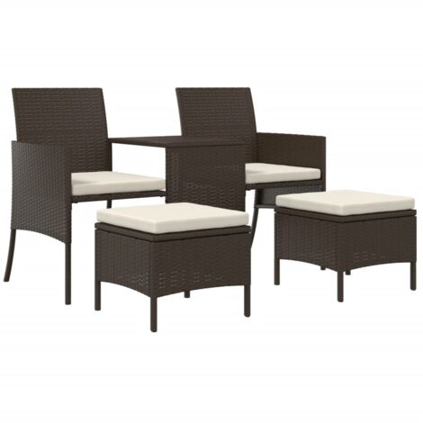 vidaXL Divano da Giardino a 2 Posti Tavolino e Pouf Polyrattan Marrone