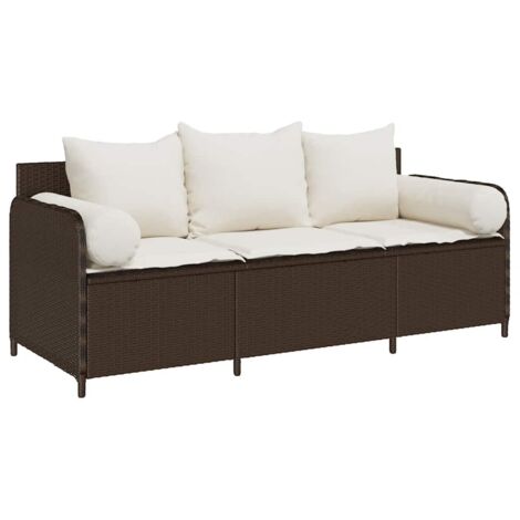 vidaXL Divano da Giardino a 3 Posti con Cuscini in Polyrattan Marrone