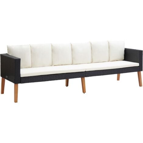 vidaXL Divano da Giardino a 3 Posti con Cuscini in Polyrattan Nero