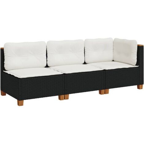 vidaXL Divano da Giardino a 3 Posti con Cuscini Nero in Polyrattan