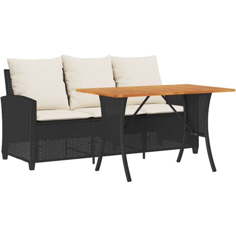 vidaXL Divano da Giardino a 3 Posti Cuscini&Tavolo Nero in Polyrattan