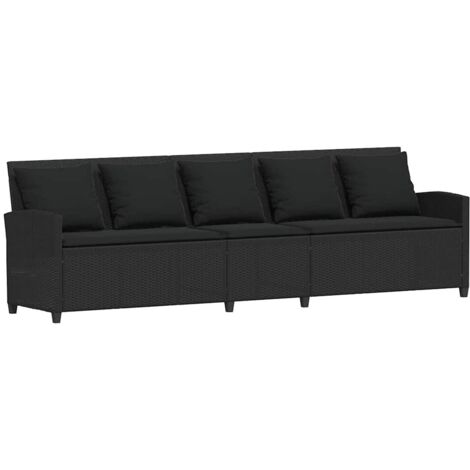 vidaXL Divano da Giardino a 5 Posti con Cuscini Nero in Polyrattan