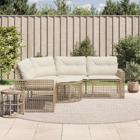 vidaXL Divano da Giardino a L con Cuscini e Pouf Beige in Polyrattan