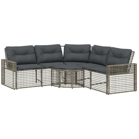vidaXL Divano da Giardino a L con Cuscini e Pouf Grigio in Polyrattan