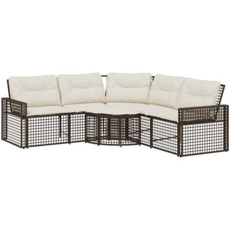 vidaXL Divano da Giardino a L con Cuscini e Pouf Marrone in Polyrattan