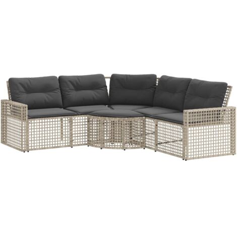 vidaXL Divano da Giardino a L Cuscini e Pouf Grigio Chiaro Polyrattan
