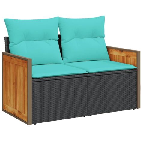 vidaXL Divano da giardino con cuscini 2 posti nero in polyrattan