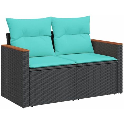 vidaXL Divano da giardino con cuscini 2 posti nero in polyrattan