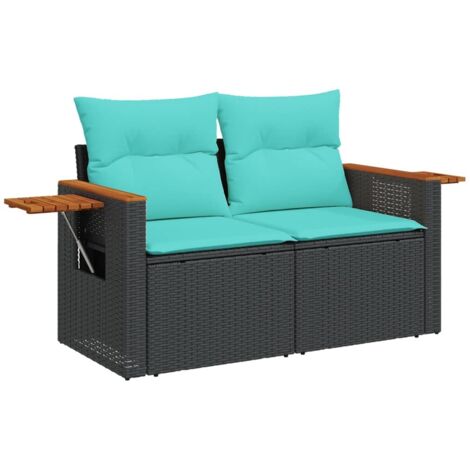 vidaXL Divano da giardino con cuscini 2 posti nero in polyrattan