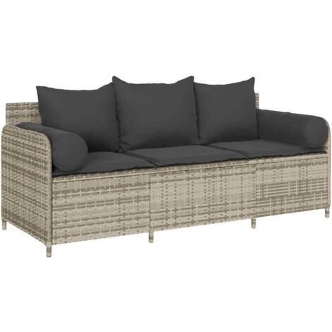 vidaXL Divano da Giardino con Cuscini 3 Posti Grigio Chiaro Polyrattan