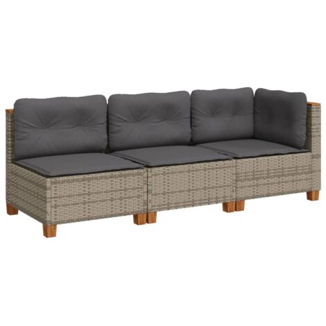 vidaXL Divano da Giardino con Cuscini 3 Posti Grigio in Polyrattan