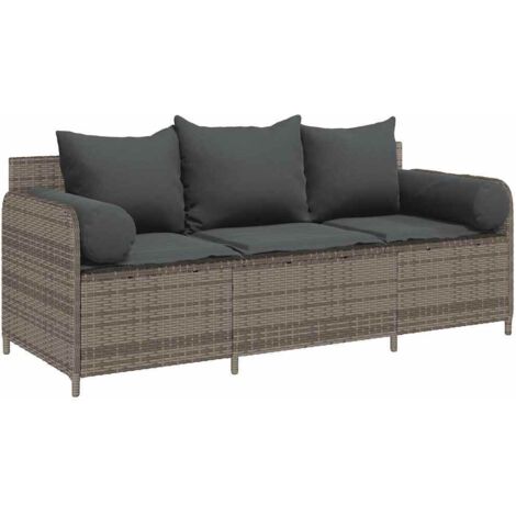 vidaXL Divano da Giardino con Cuscini 3 Posti Grigio in Polyrattan