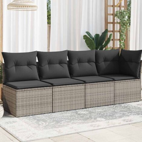 vidaXL Divano da Giardino con Cuscini 4 Posti Grigio in Polyrattan