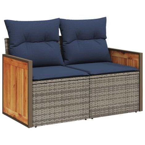vidaXL Divano da giardino con cuscini a 2 posti grigio in polyrattan