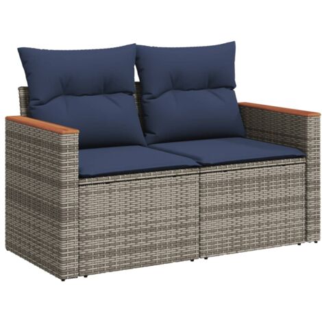 vidaXL Divano da giardino con cuscini a 2 posti grigio in polyrattan