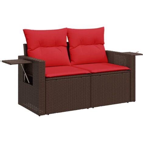 vidaXL Divano da giardino con cuscini a 2 posti marrone in polyrattan