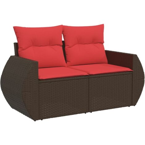 vidaXL Divano da giardino con cuscini a 2 posti marrone in polyrattan