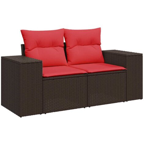 vidaXL Divano da giardino con cuscini a 2 posti marrone in polyrattan