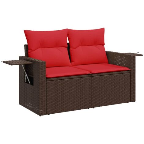 vidaXL Divano da giardino con cuscini a 2 posti marrone in polyrattan