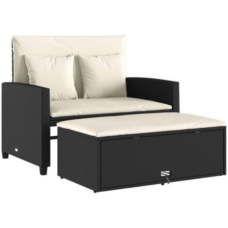 vidaXL Divano da Giardino con Cuscini a 2 Posti Nero in Polyrattan