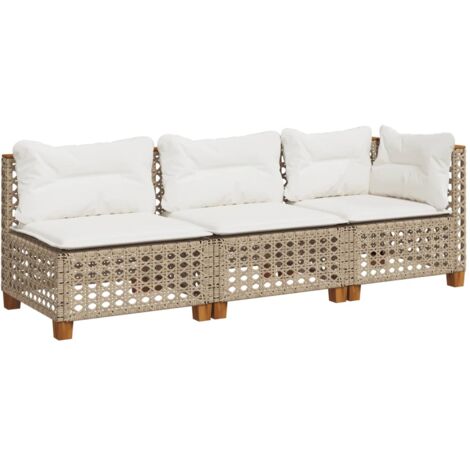 vidaXL Divano da Giardino con Cuscini a 3 Posti Beige in Polyrattan
