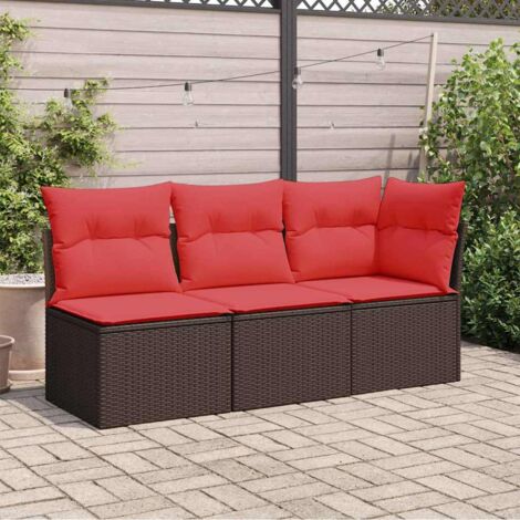 vidaXL Divano da giardino con cuscini a 3 posti marrone in polyrattan