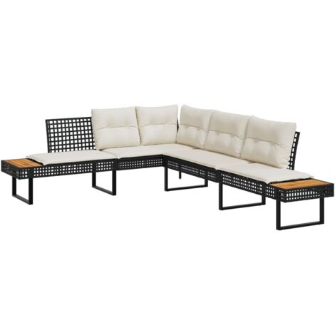 vidaXL Divano da Giardino con Cuscini a L Nero in Polyrattan e Acacia