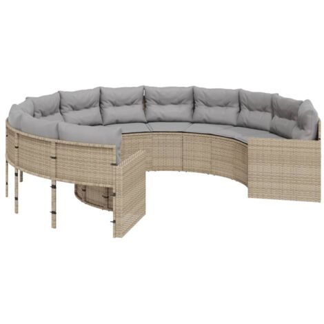 vidaXL Divano da Giardino con Cuscini Circolare Beige in Polyrattan