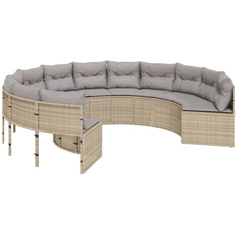 vidaXL Divano da Giardino con Cuscini Circolare Beige in Polyrattan