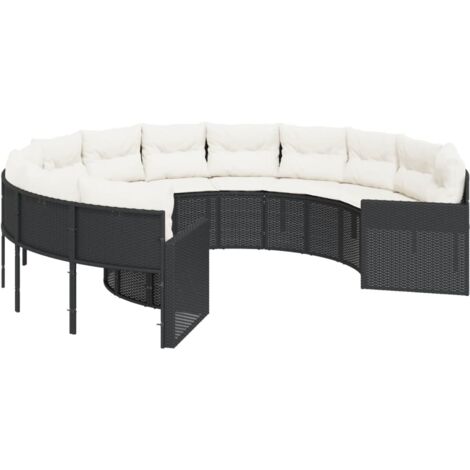 vidaXL Divano da Giardino con Cuscini Circolare Nero in Polyrattan