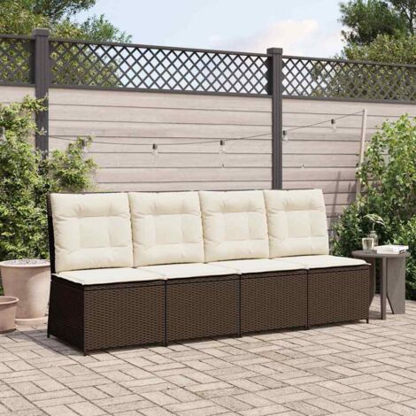 vidaXL Divano da giardino con cuscino Marrone Poly Rattan