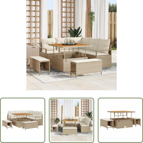 vidaXL Divano da giardino con cuscino -  Set Divano da Giardino con cuscino 8 pcs Beige e Crema
