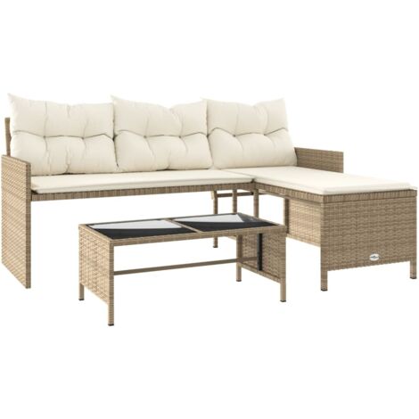 vidaXL Divano da Giardino con Tavolo e Cuscini a L Beige in Polyrattan