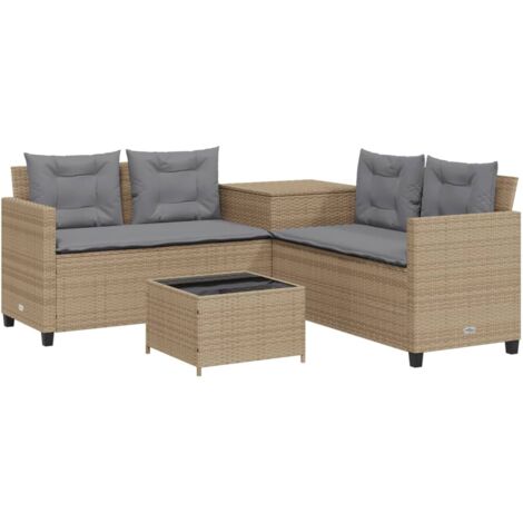vidaXL Divano da Giardino con Tavolo e Cuscini a L Beige in Polyrattan