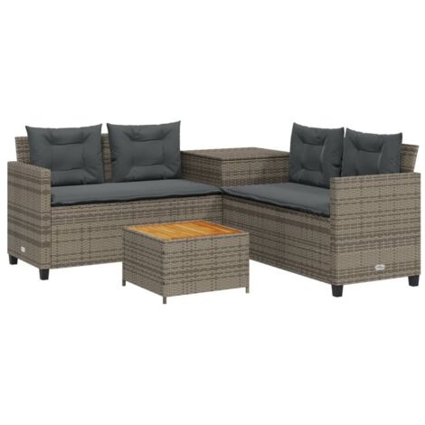 vidaXL Divano da Giardino con Tavolo e Cuscini a L Grigio Polyrattan