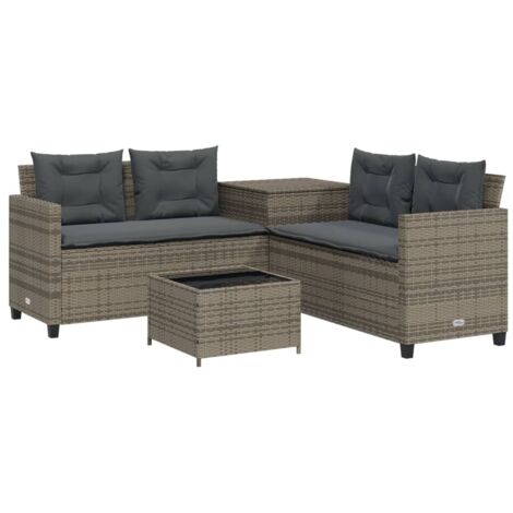 vidaXL Divano da Giardino con Tavolo e Cuscini a L Grigio Polyrattan
