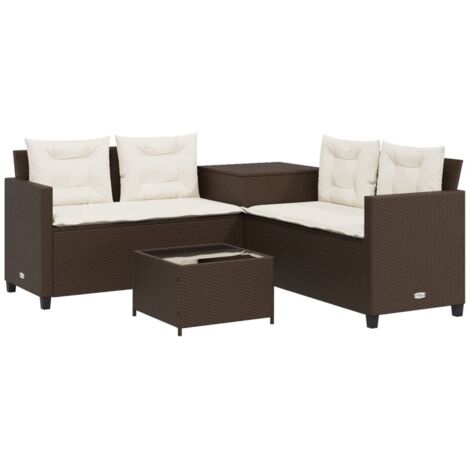 vidaXL Divano da Giardino con Tavolo e Cuscini a L Marrone Polyrattan