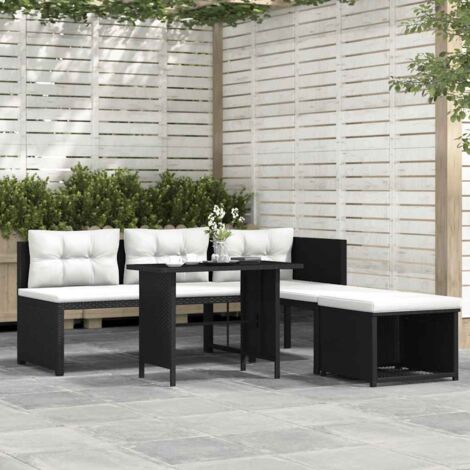 vidaXL Divano da giardino -  Set Divani da Giardino 4 pz in Polyrattan Nero