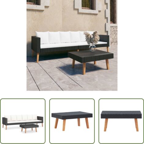 vidaXL Divano da terrazza -  Set Divani da Giardino 2 pz con Cuscini in Polyrattan Nero