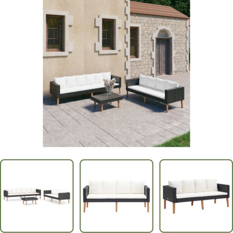 vidaXL Divano da terrazza -  Set Divani da Giardino 3 pz con Cuscini in Polyrattan Nero