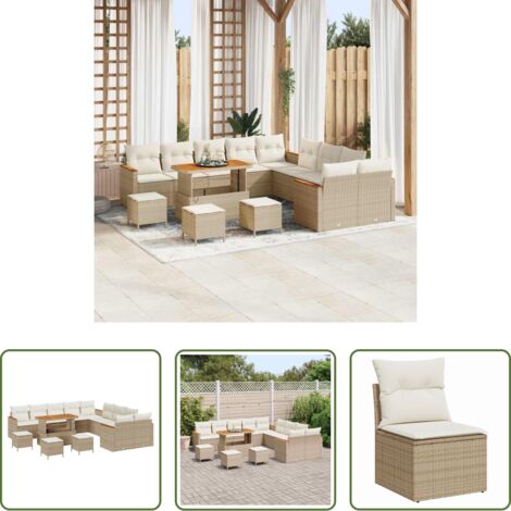vidaXL Divano da terrazza -  Set Divano da Giardino 14 pcs Beige polyrattan